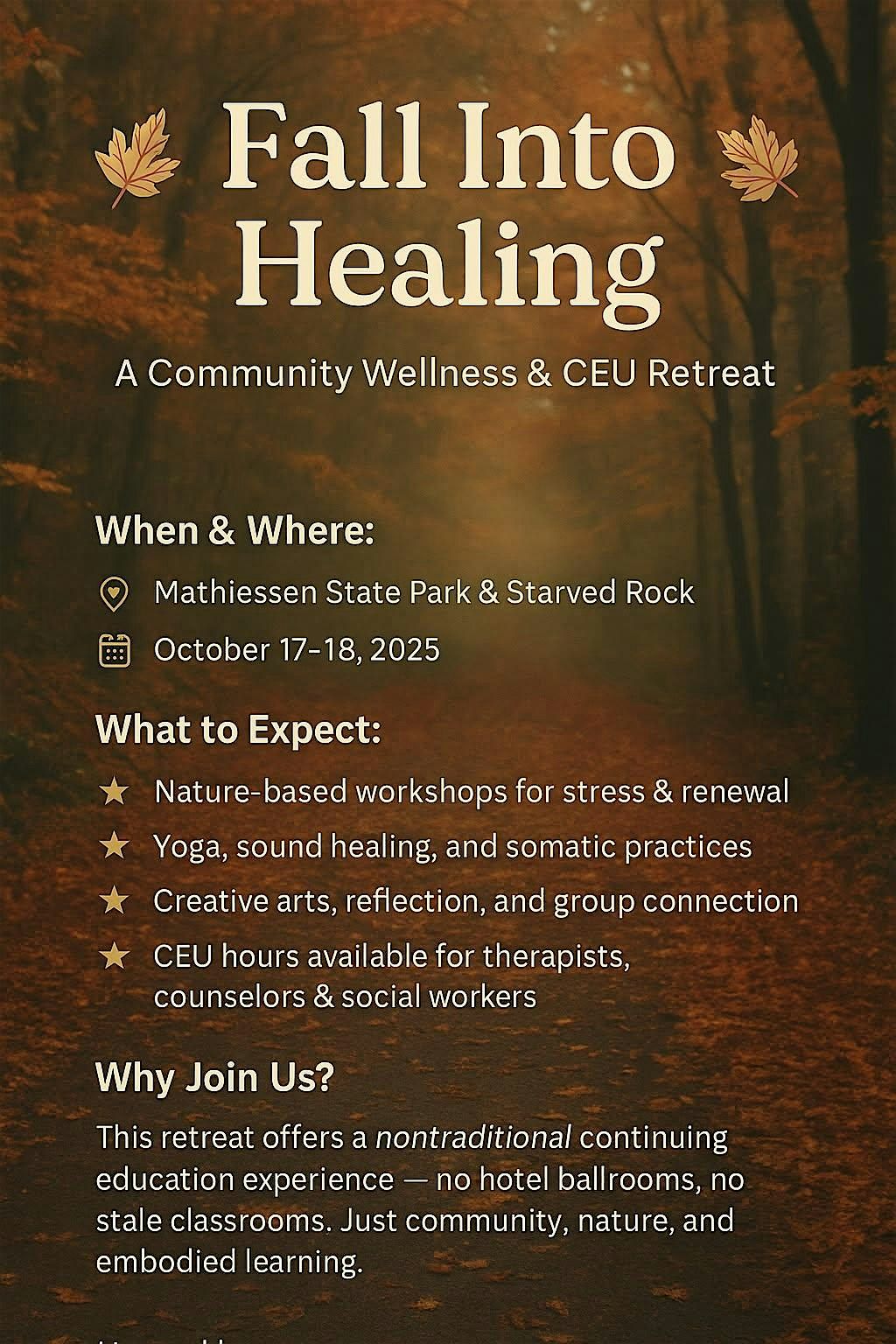 Fall Into Healing: Autumn Retreat, 18 October | Event in Oglesby | AllEvents