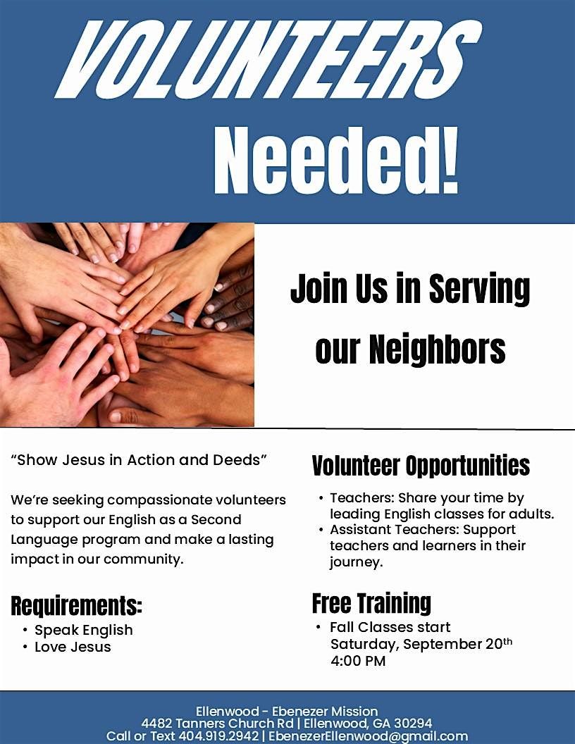 English as a Second Language (ESL) Volunteers Needed, 6 September | Event in Ellenwood | AllEvents