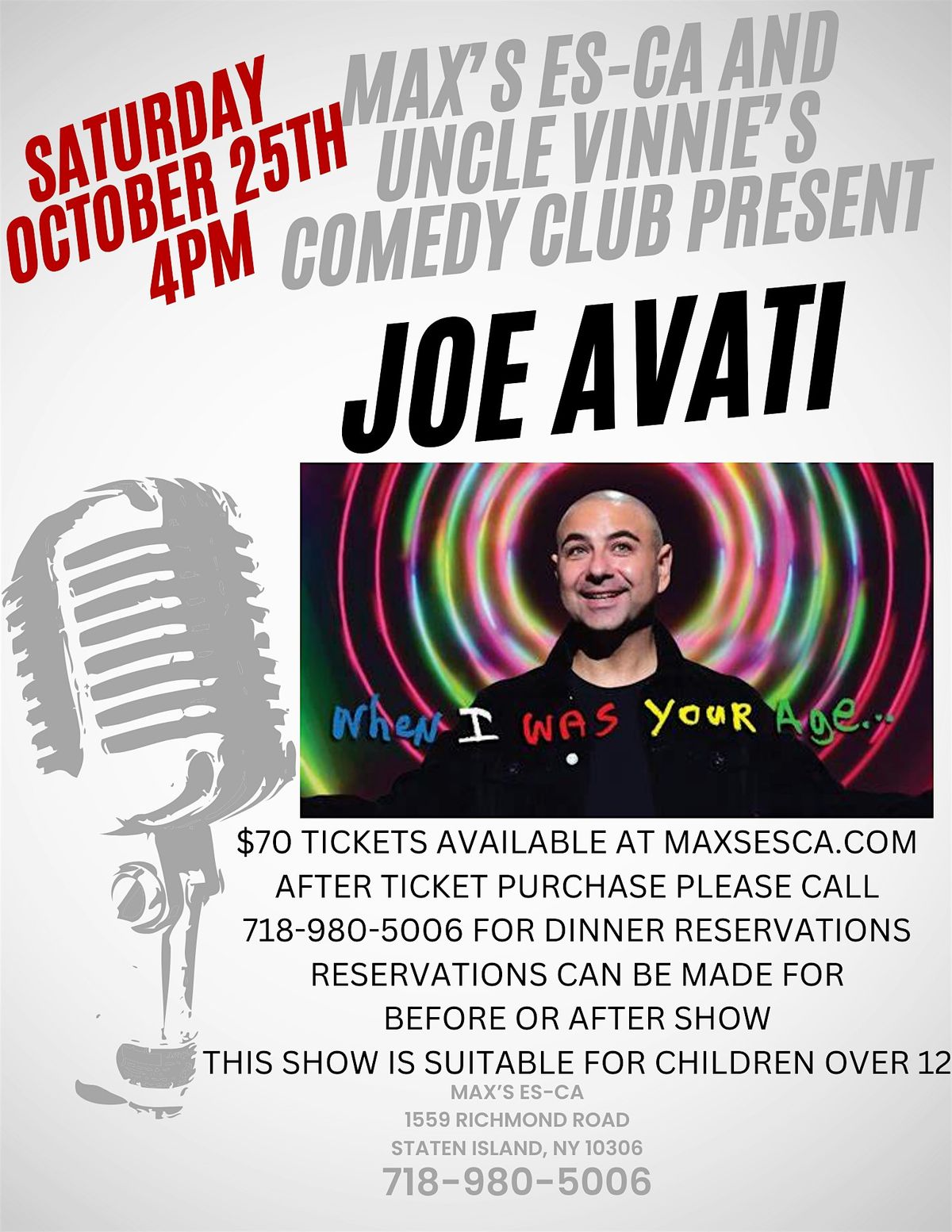 Joe Avati - Comedy Night, 25 October | Event in Staten Island | AllEvents