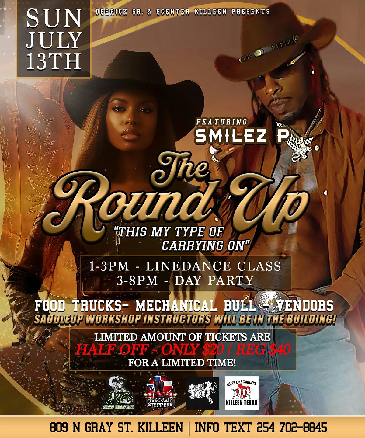 The Round Up Linedance Day Party Featuring Smilez P, 13 July | Event in Killeen | AllEvents