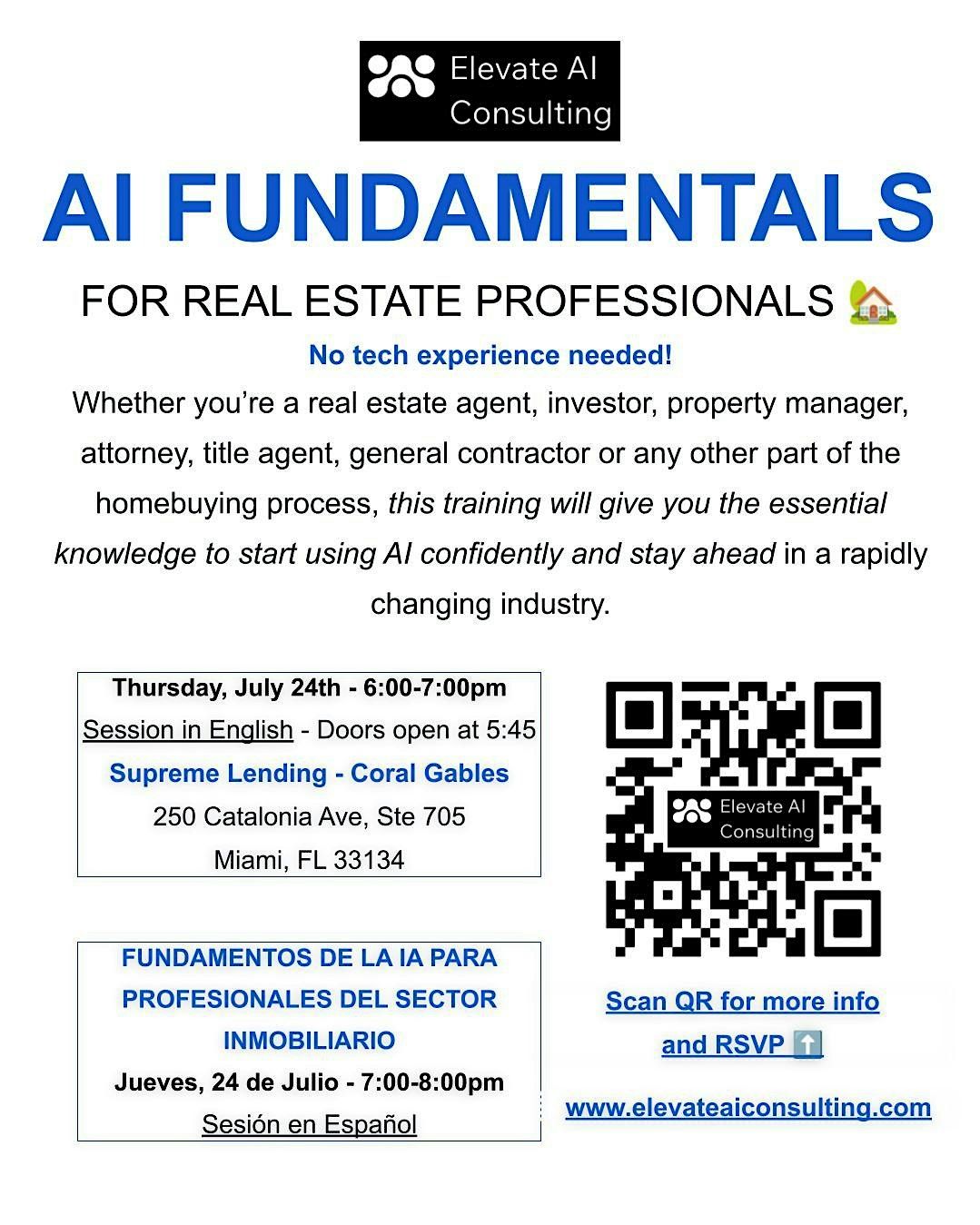 AI Fundamentals for Real Estate Professionals- English and Spanish sessions, 24 July | Event in Coral Gables