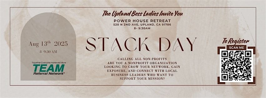 Upland BOSS Ladies Stack Day – Featuring Non-Profit Professionals, 13 August | Event in Upland | AllEvents