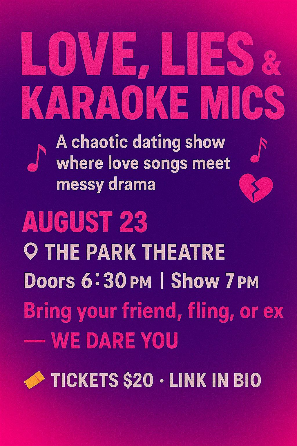 Love, lies & Karoake mics, 23 August | Event in Winnipeg | AllEvents
