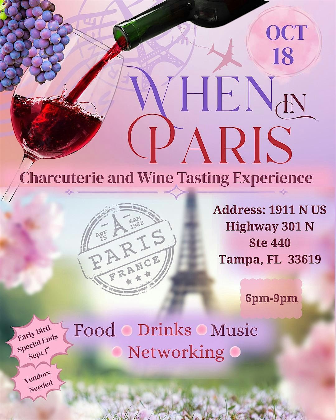 When In PARIS - A Charcuterie and Wine Tasting Experience, 18 October | Event in Tampa | AllEvents