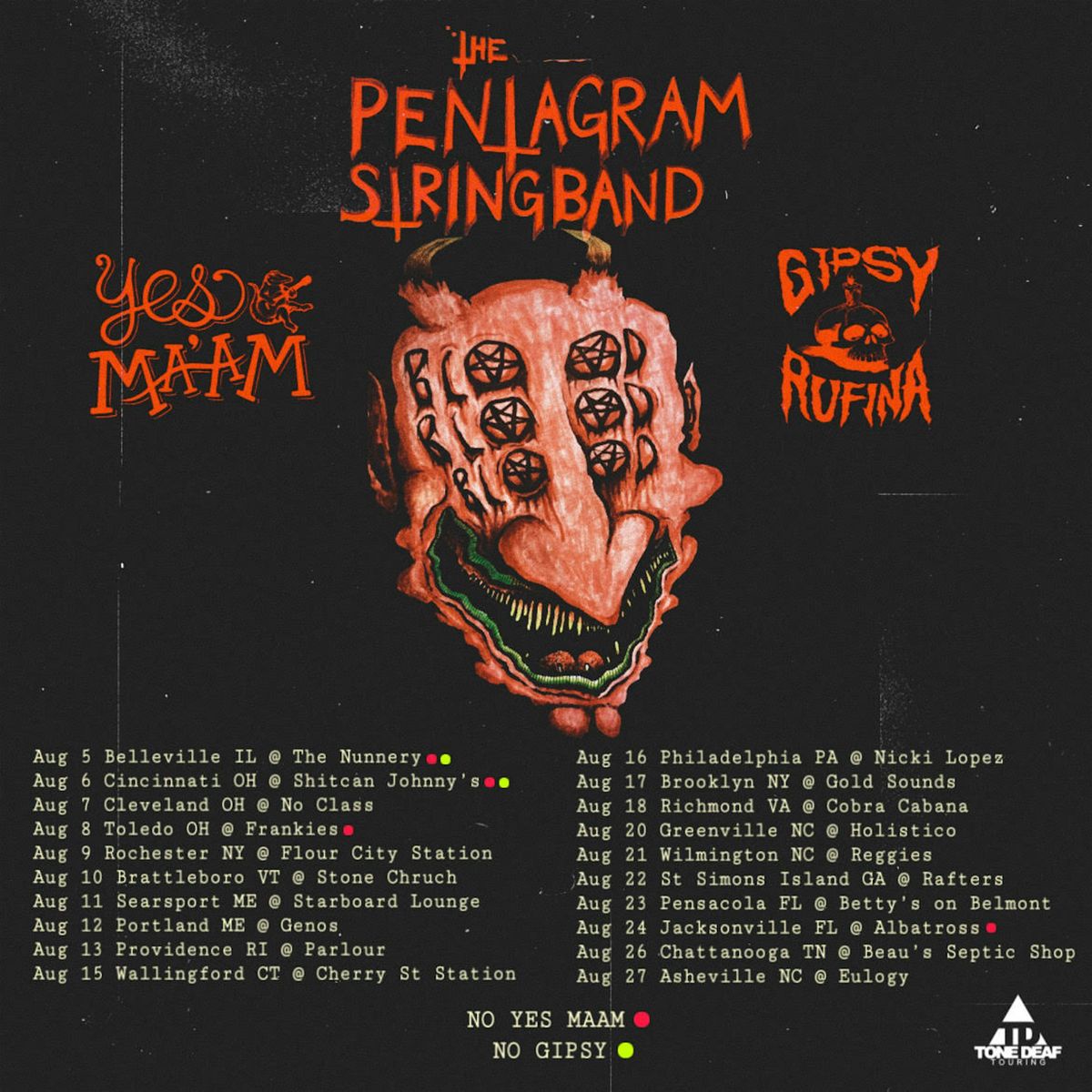 YES MA’AM / PENTAGRAM STRING BAND / GIPSY RUFINA, 12 August | Event in Portland | AllEvents