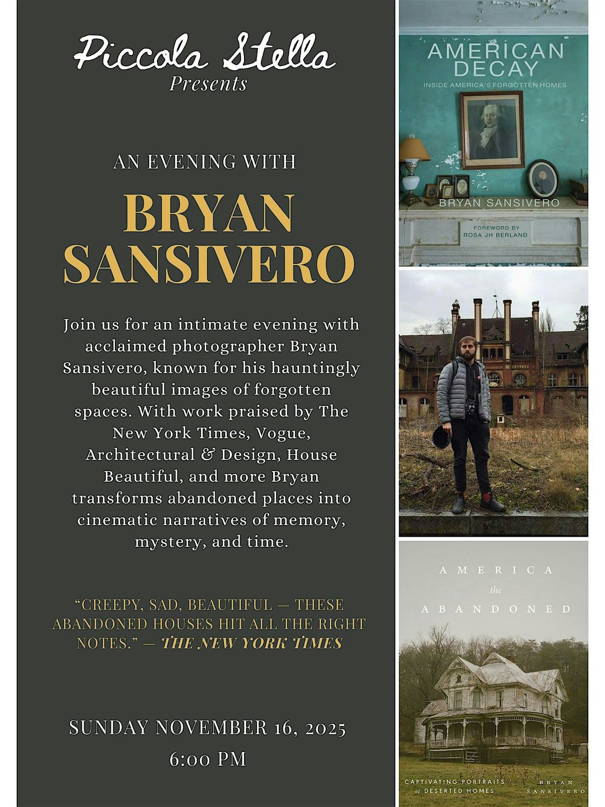 An Evening With Bryan Sansivero, 16 November | Event in Elizabethtown | AllEvents