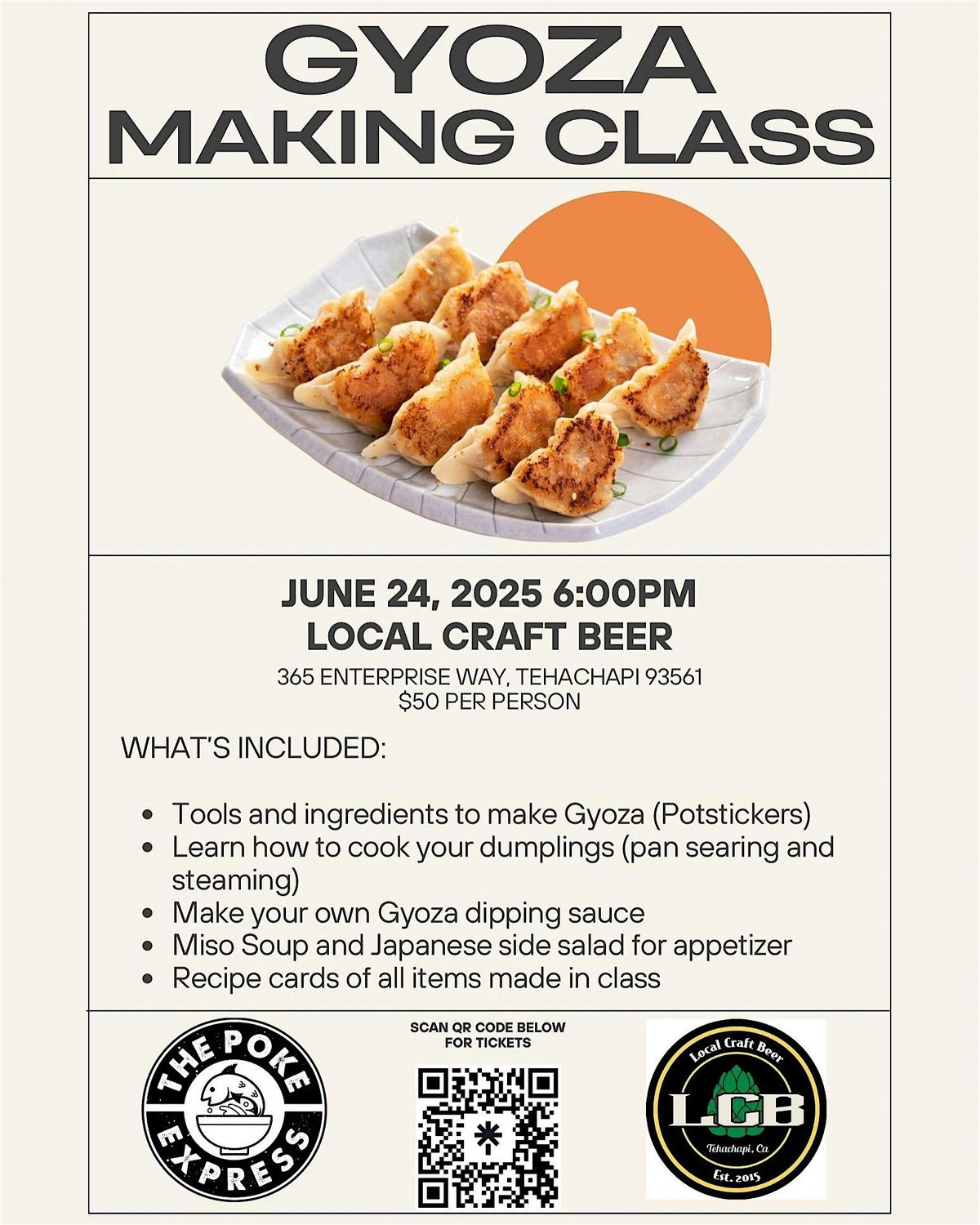 Gyoza Making Class at LCB, 24 June | Event in Tehachapi | AllEvents