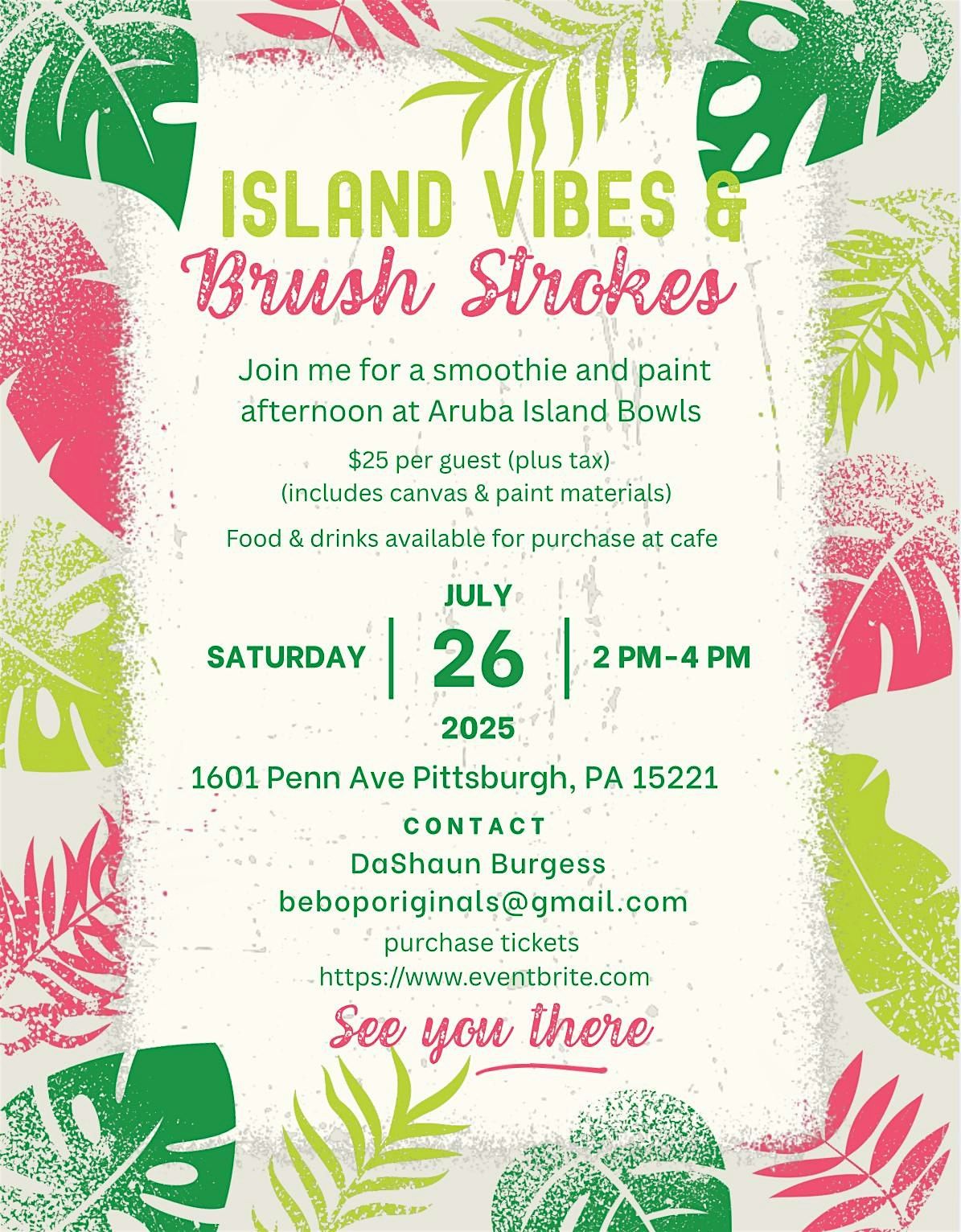 Island Vibes & Brush Strokes, 26 July | Event in Pittsburgh | AllEvents