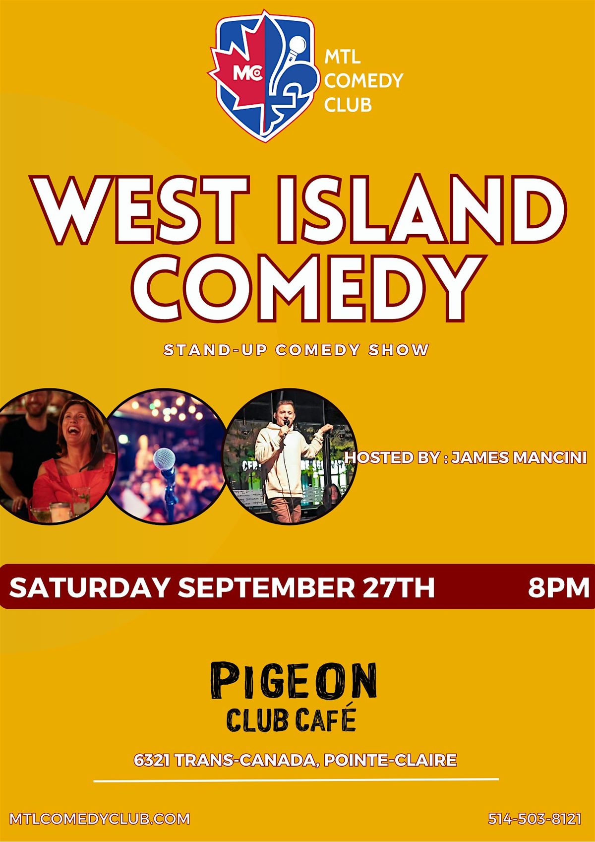 The West Island Comedy Event Of The year! | Saturday September 27th, 8pm, 27 September | Event in Pointe-Claire