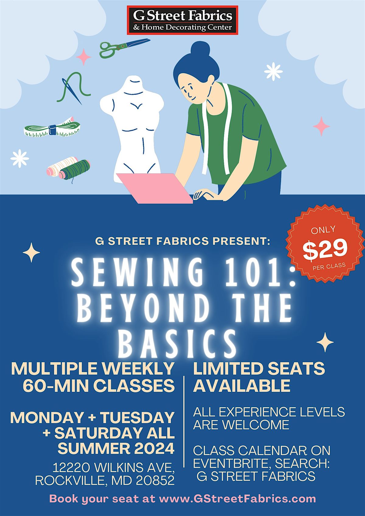 Sewing 101: Beyond the Basics @ G Street Fabrics | Event in Rockville | AllEvents