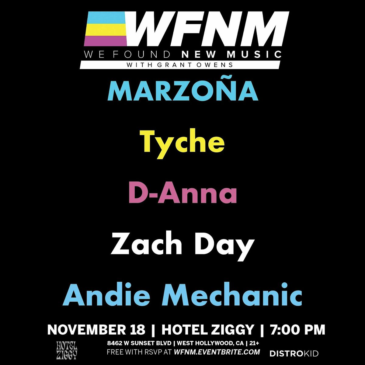 MARZOÑA,  Tyche,  D-Anna,  Zach Day,  Andie Mechanic, 18 November | Event in West Hollywood | AllEvents