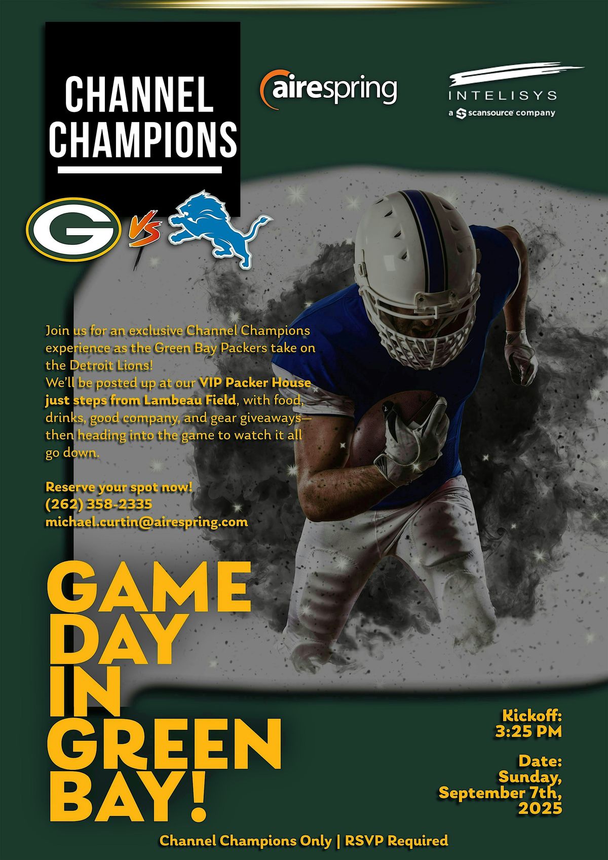 Channel Champions: Packers vs. Lions VIP Game Day Experience, 7 September | Event in Green Bay | AllEvents
