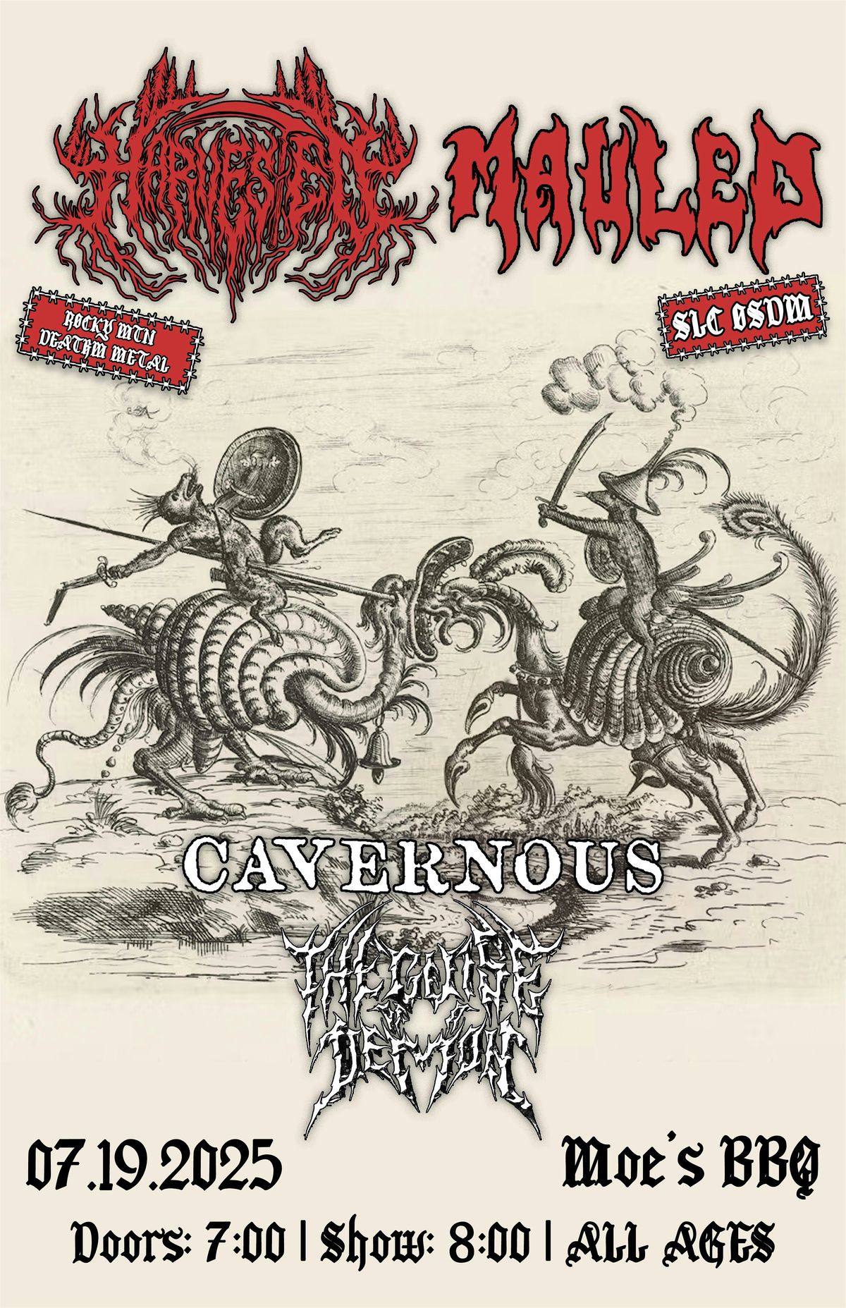 Harvested w/ Mauled + Cavernous + Guise of a Demon, 19 July | Event in Englewood | AllEvents