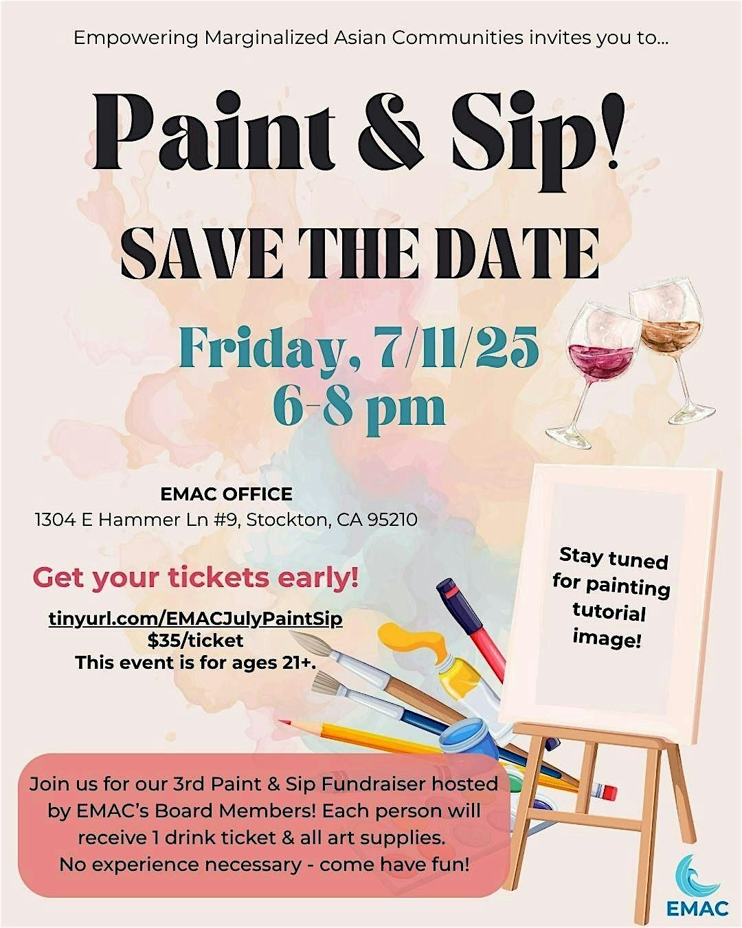 EMAC Summer Paint & Sip Fundraiser, 11 July | Event in Stockton | AllEvents