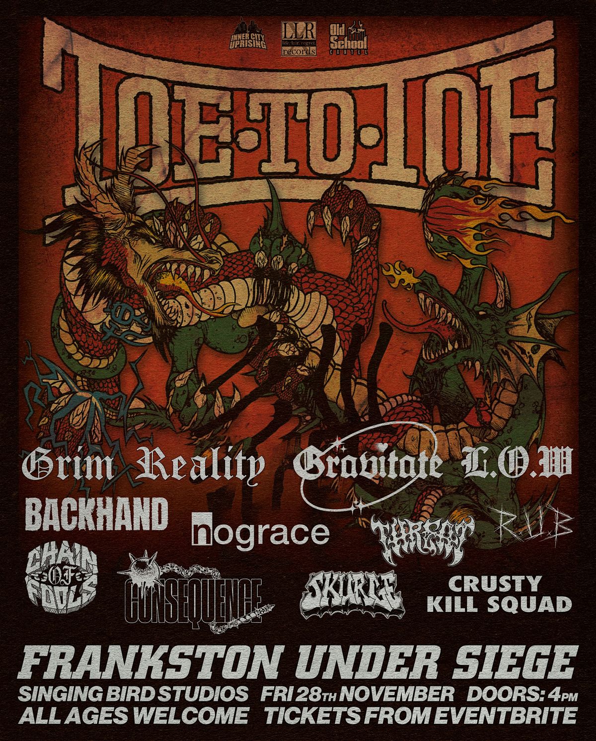 FRANKSTON UNDER SIEGE!  w/ TOE TO TOE, GRIM REALITY, GRAVITATE, LOW + MORE!, 28 November | Event in Frankston