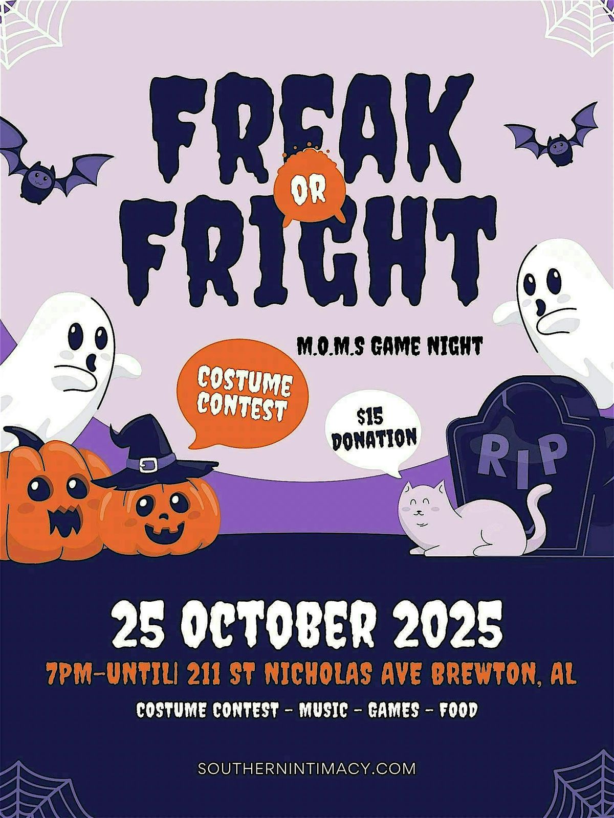 Freak or Fright: A M.O.M.S Halloween Game Night, 25 October | Event in Brewton | AllEvents