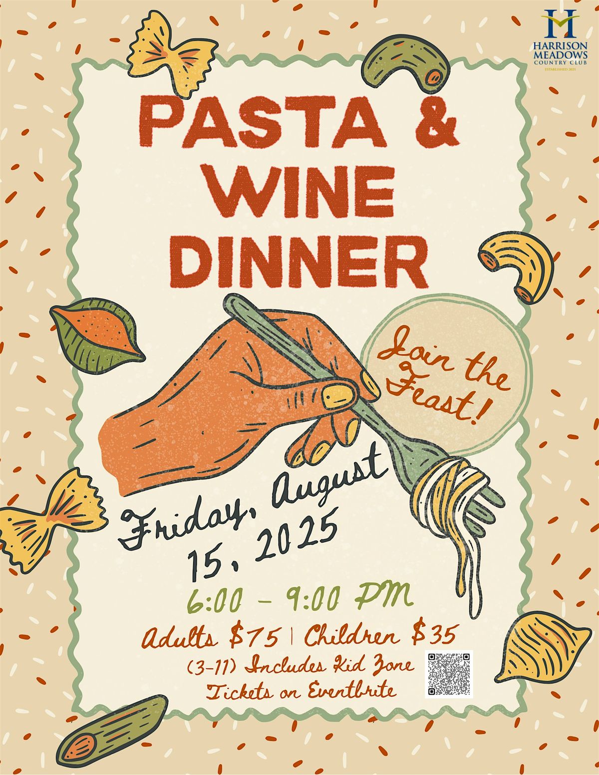 Pasta and Wine Dinner at Harrison Meadows Country Club, 15 August | Event in Harrison | AllEvents