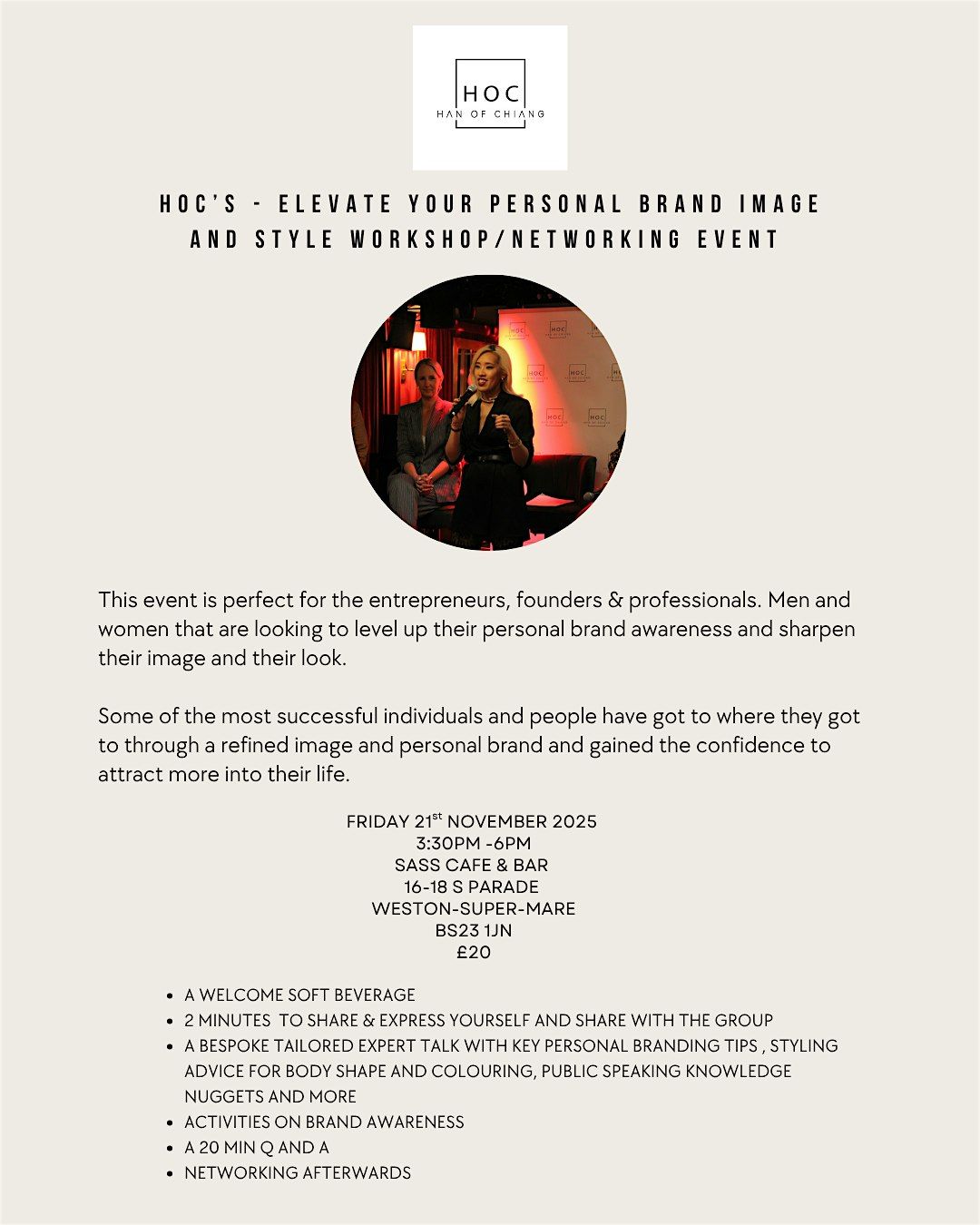 HOC's elevate your personal brand image and style workshop/networking event, 21 November | Event in Weston-super-Mare