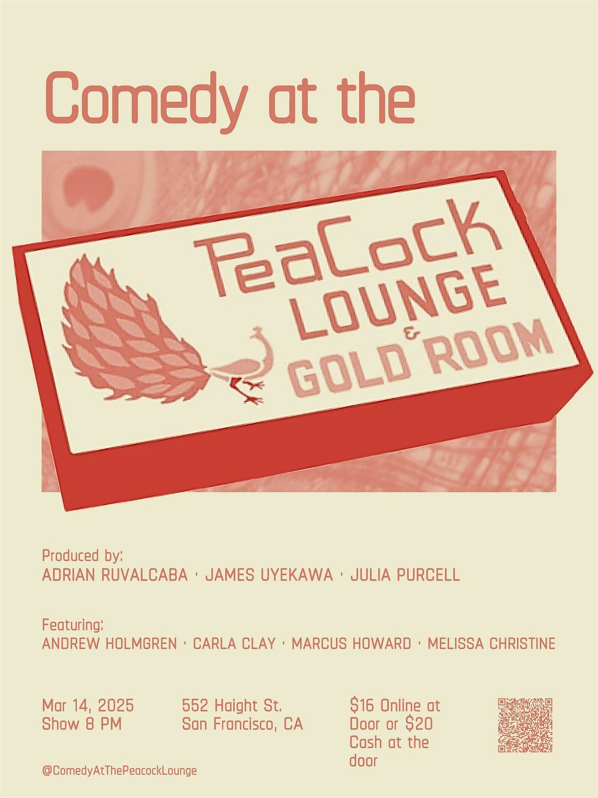 Comedy at the Peacock Lounge (buy tix on tixtree) $16 | Event in San Francisco | AllEvents