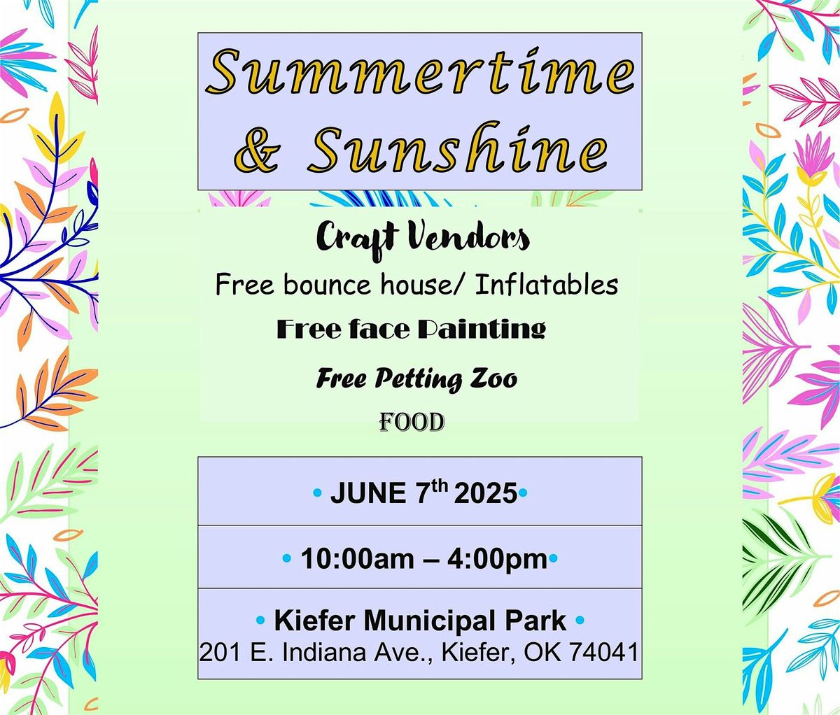 Summertime & Sunshine, 7 June | Event in Kiefer | AllEvents