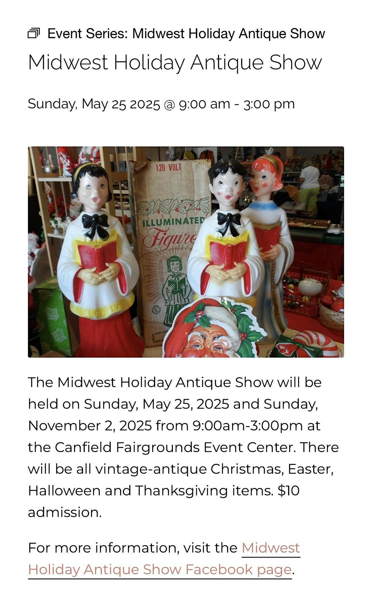 Midwest Holiday Antique Show, 25 May | Event in Canfield | AllEvents