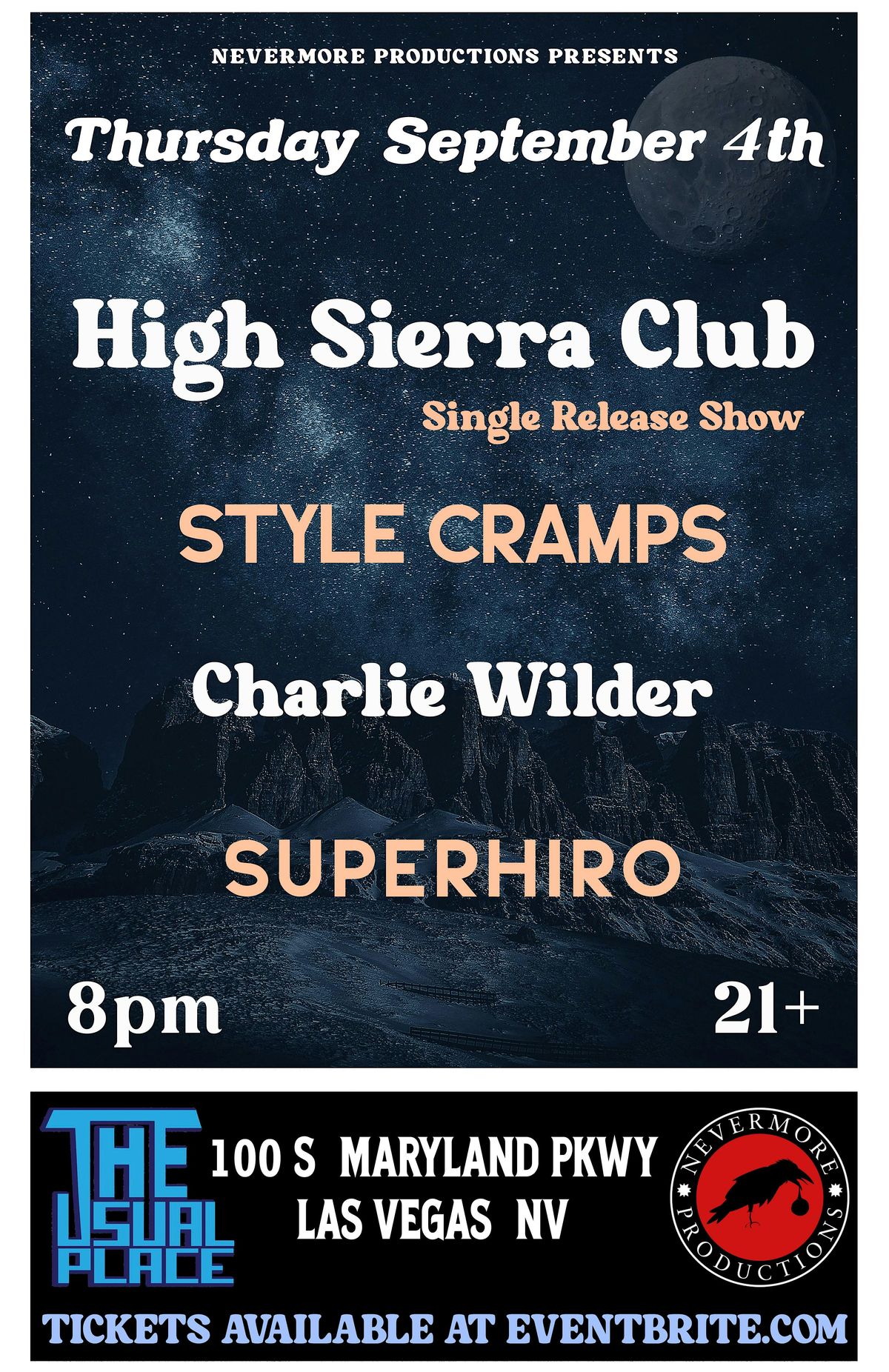 High Sierra Club, Style Cramps, Charlie Wilder, and SUPERHIRO!, 4 September | Event in Las Vegas | AllEvents