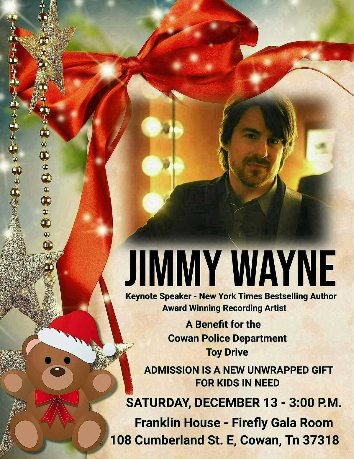 An Evening with Jimmy Wayne -  Benefit for the Cowan Police Dept. Toy Drive, 13 December | Event in Cowan