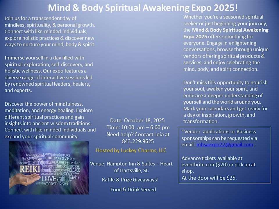 Mind & Body Spiritual Awakening Expo October 2025, 18 October | Event in Hartsville | AllEvents