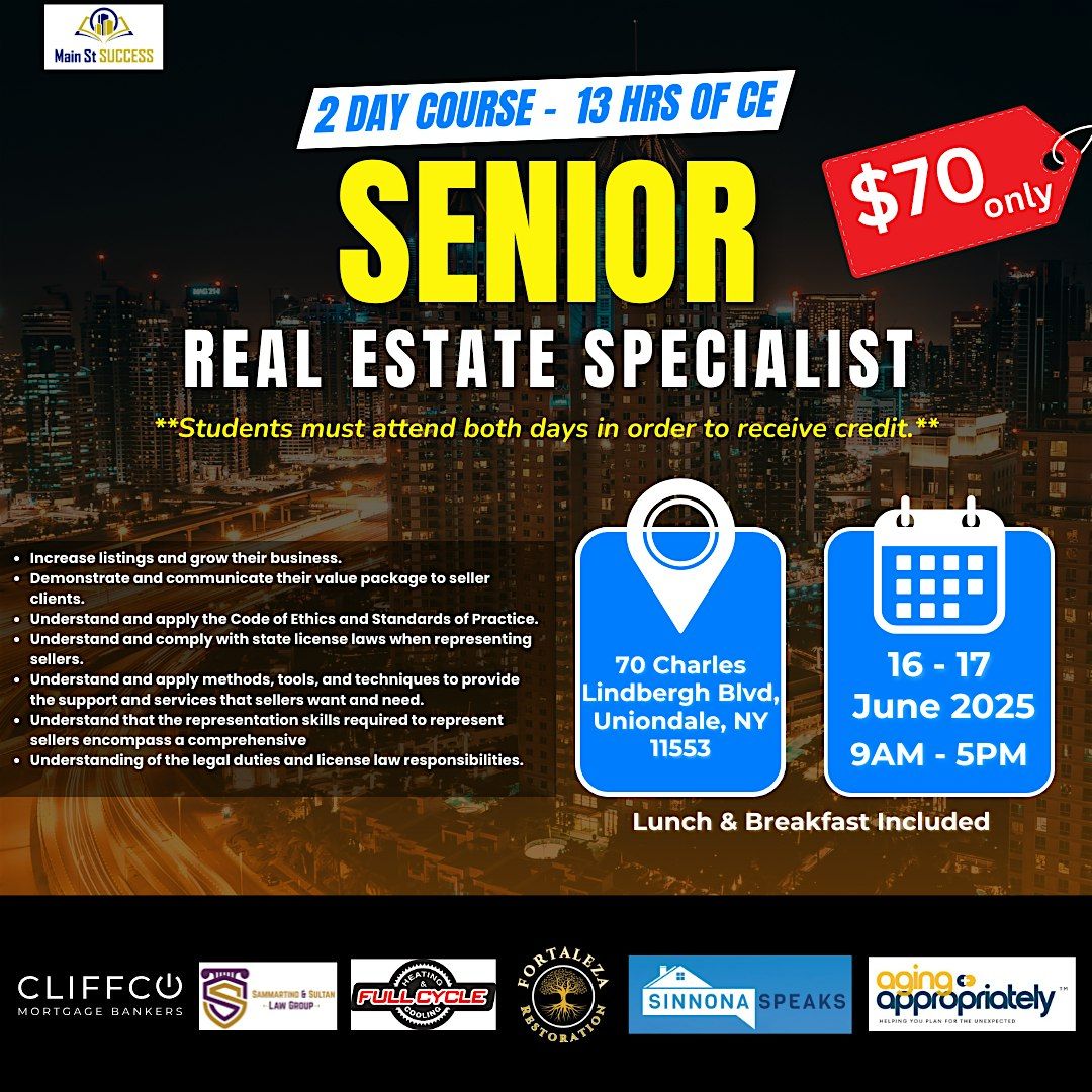 SENIOR REAL ESTATE SPECIALIST, 16 June | Event in Uniondale | AllEvents