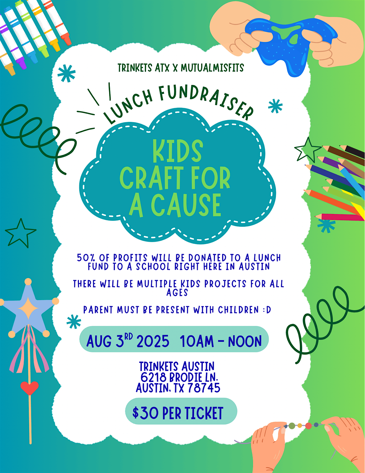 Kids Craft for A Cause w/ Mutual Misfits, 3 August | Event in Austin | AllEvents