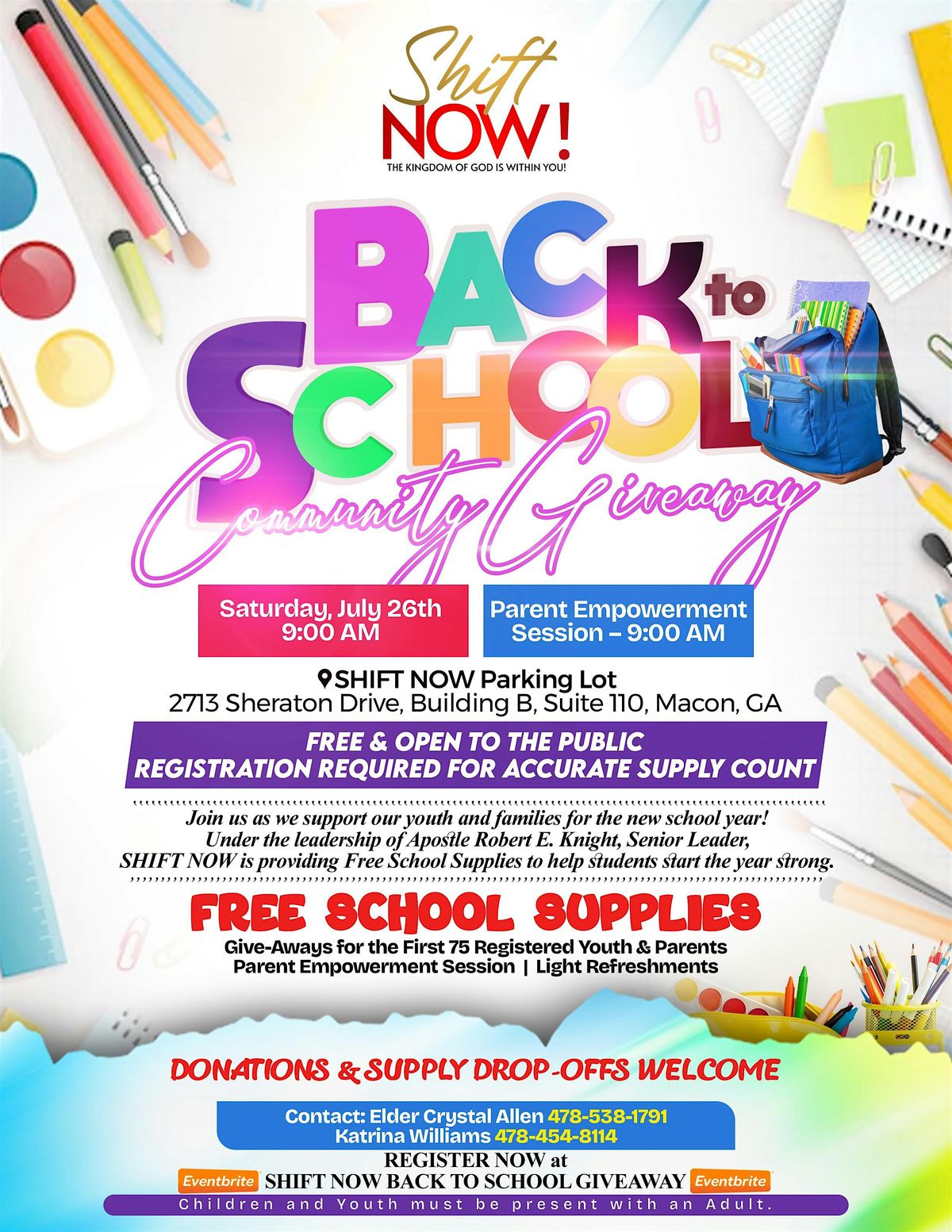 SHIFT NOW BACK TO SCHOOL  GIVEAWAY, 26 July | Event in Macon | AllEvents