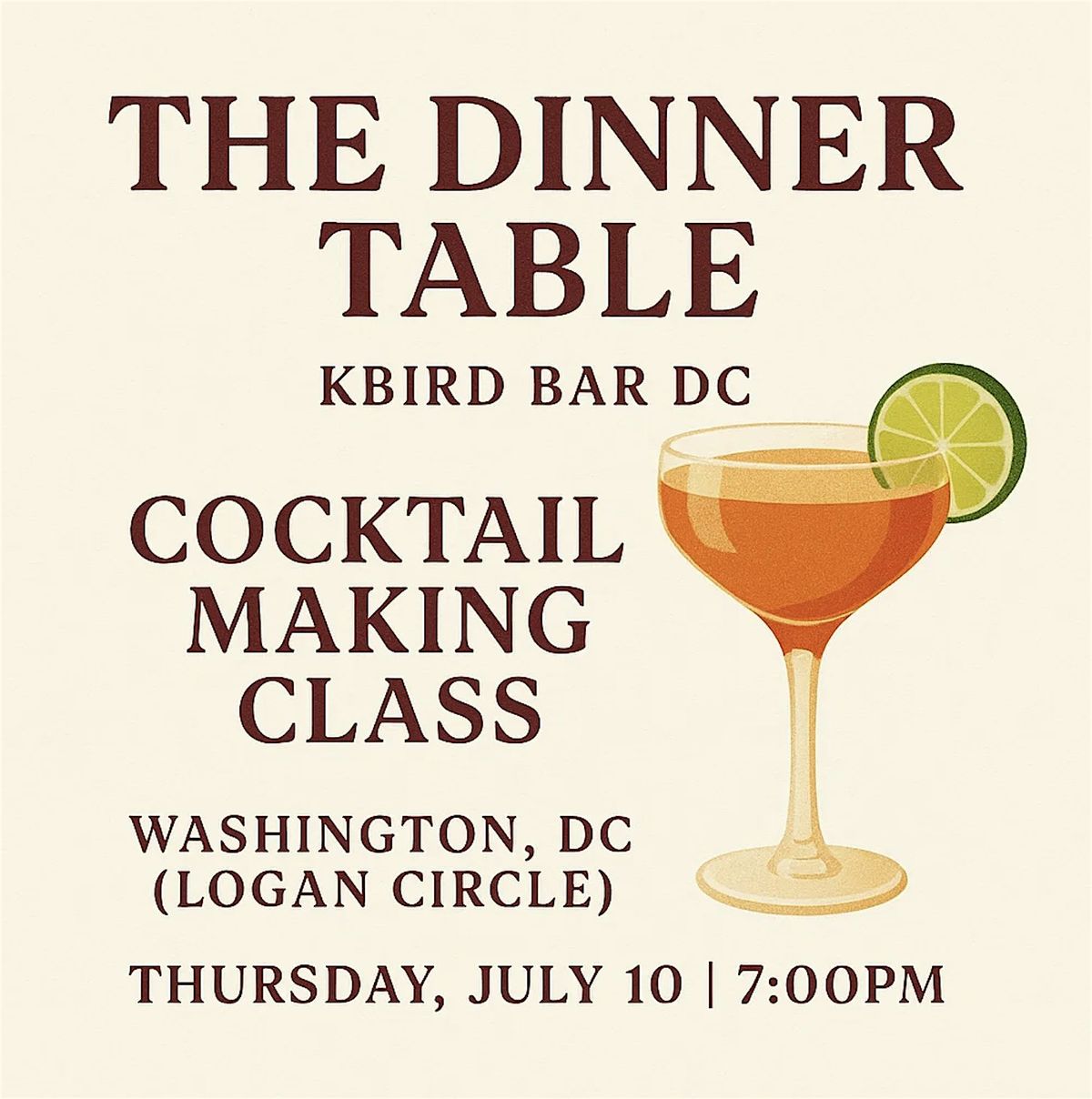 The Dinner Table: Cocktail Making Class at Kbird Bar (DC), 10 July | Event in Washington | AllEvents