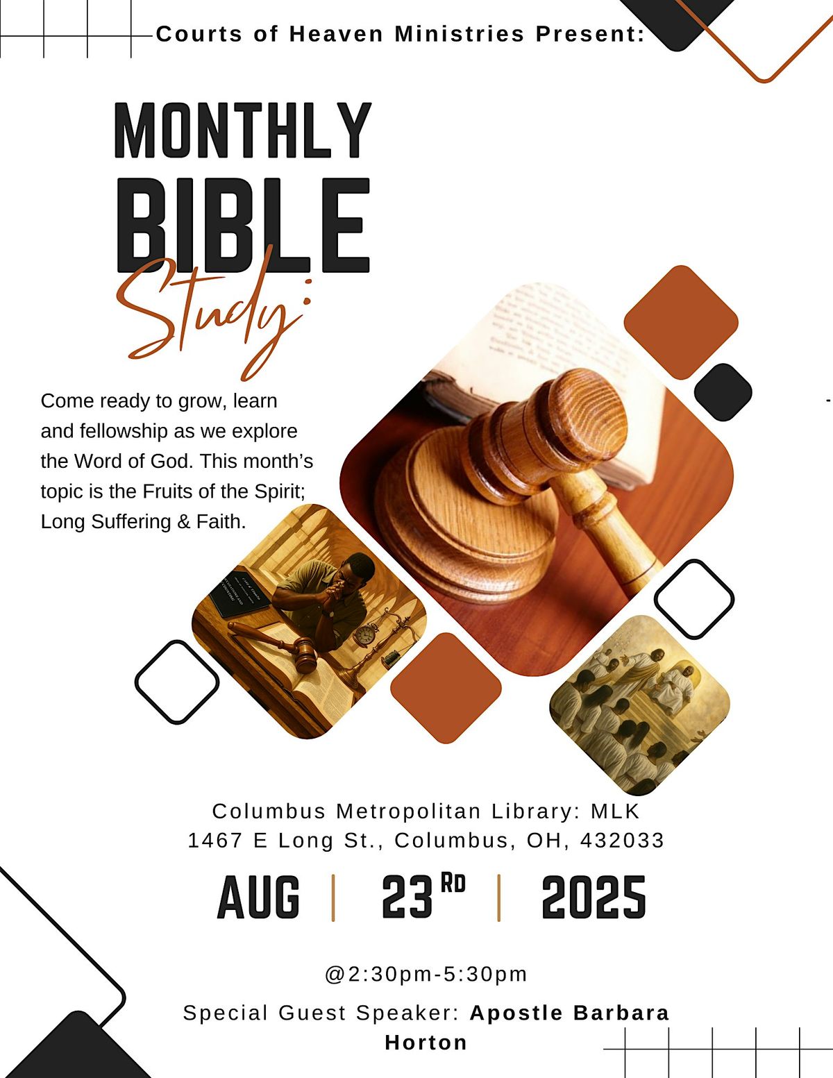 COHM Monthly Bible Study - Guest Speaker Apostle Barbara Horton, 23 August | Event in Columbus | AllEvents