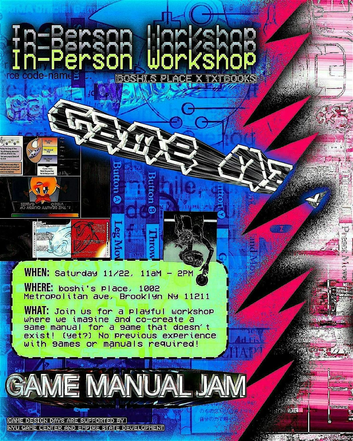 [boshi's x TXTbooks] Game Manual Jam, 22 November | Event in Brooklyn | AllEvents