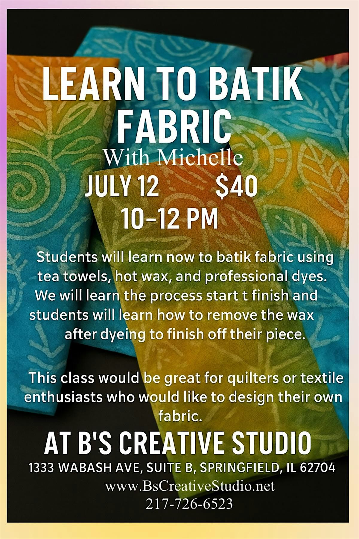Learn To Batik Fabric, 12 July | Event in Springfield | AllEvents