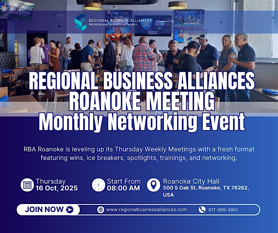 Regional Business Alliances Roanoke Weekly Networking Meeting, 16 October | Event in Roanoke | AllEvents