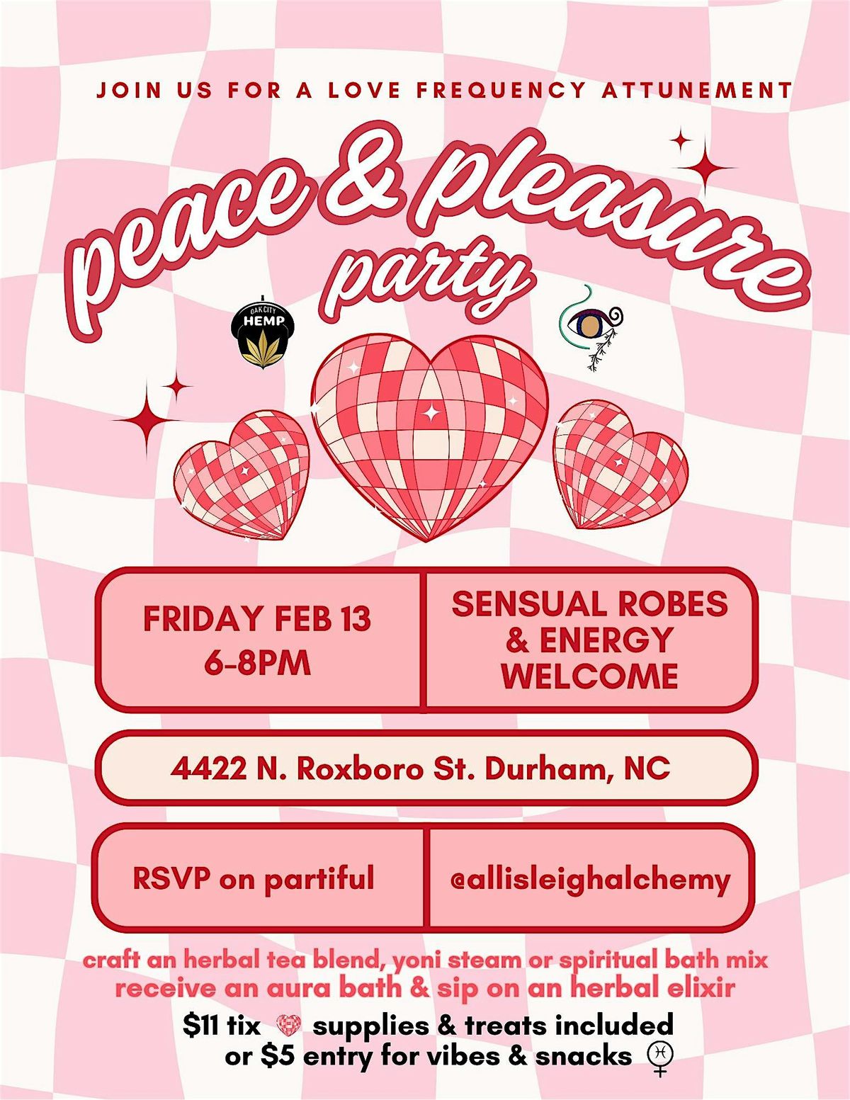 PEACE & PLEASURE VALENTINE PARTY, 13 February | Event in Durham | AllEvents