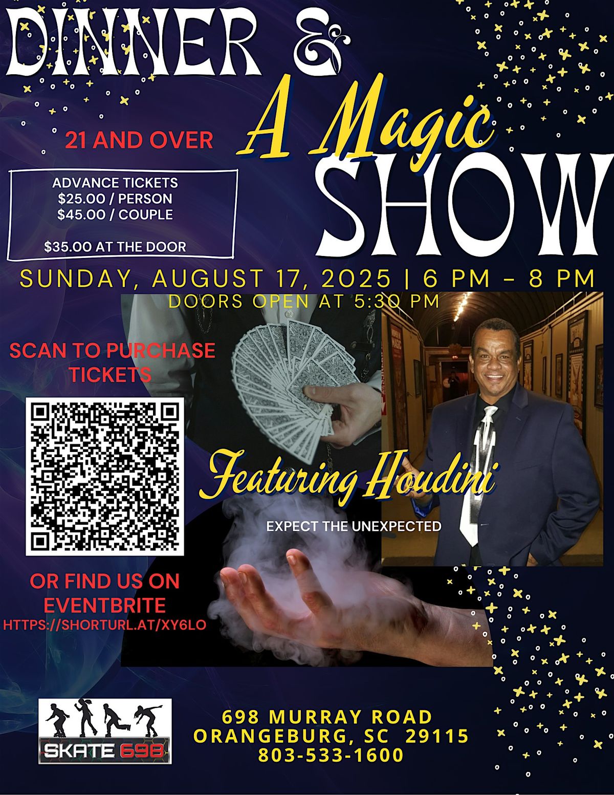 Dinner & A Magic Show  Featuring Houdini, 17 August | Event in Orangeburg | AllEvents