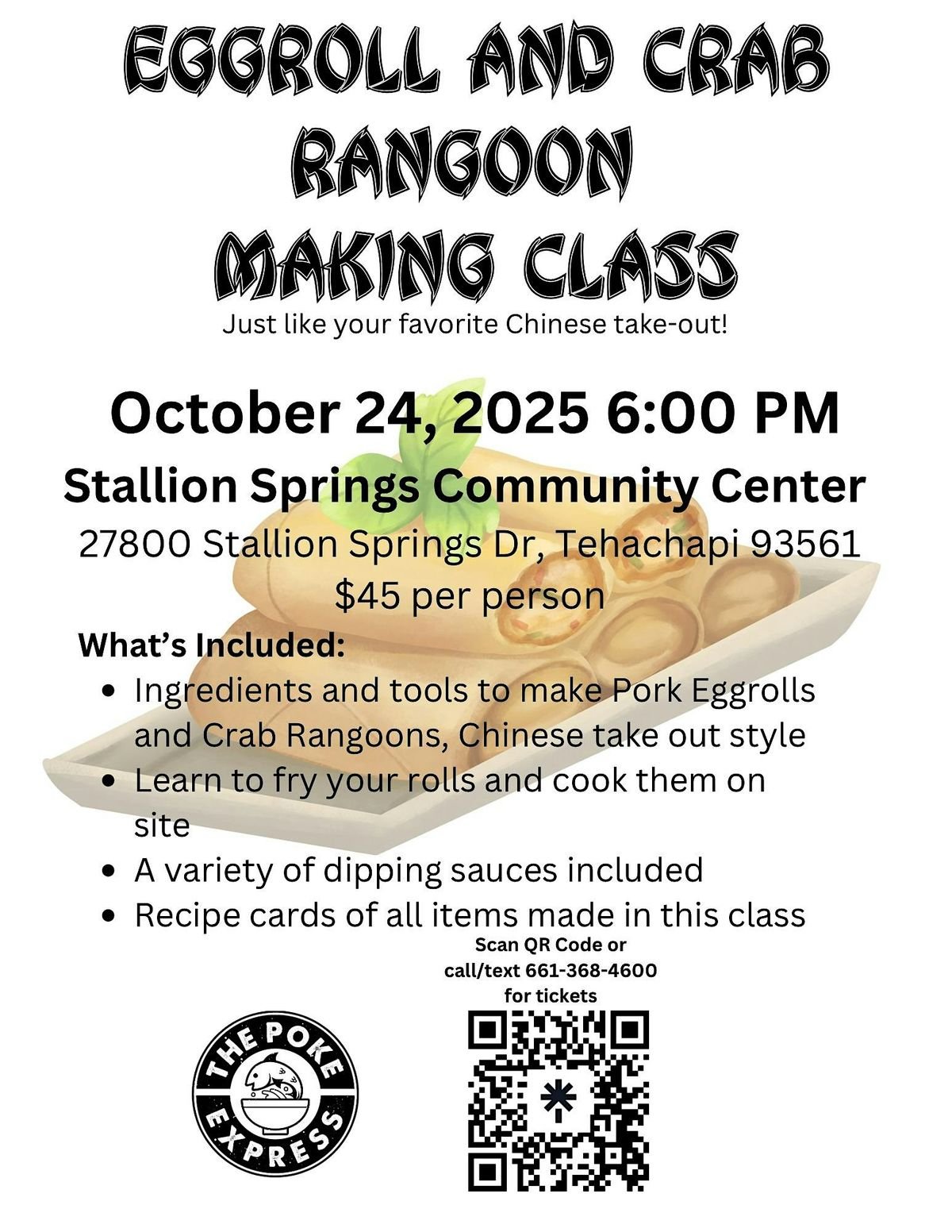 Eggroll and Crab Rangoon Making Class, 24 October | Event in Tehachapi | AllEvents