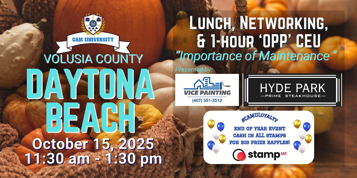 CAM U VOLUSIA Complimentary Lunch, Networking, and 1-Hr CEU at Hyde Park, 15 October | Event in Daytona Beach