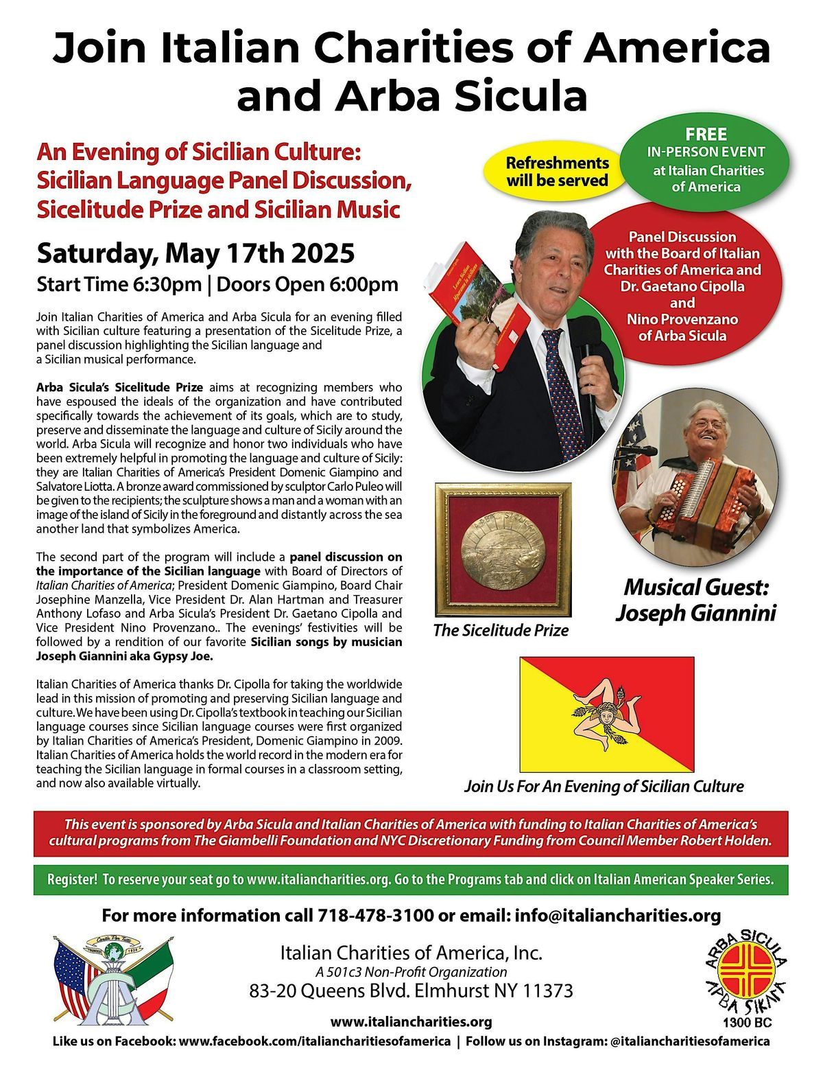 An Evening of Sicilian Culture, 17 May | Event in Queens | AllEvents