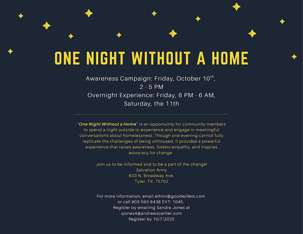 One Night Without A Home, 10 October | Event in Tyler | AllEvents