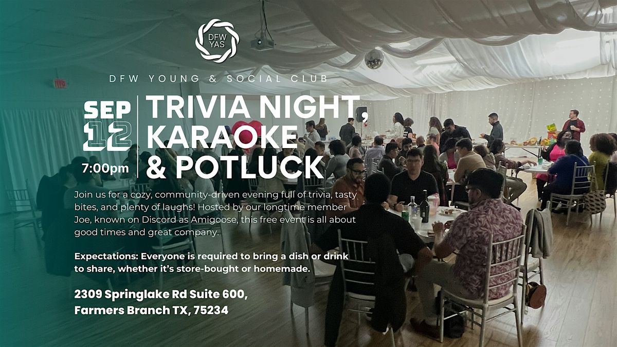 Trivia, Karaoke & Potluck Social Party, 12 September | Event in Farmers Branch | AllEvents