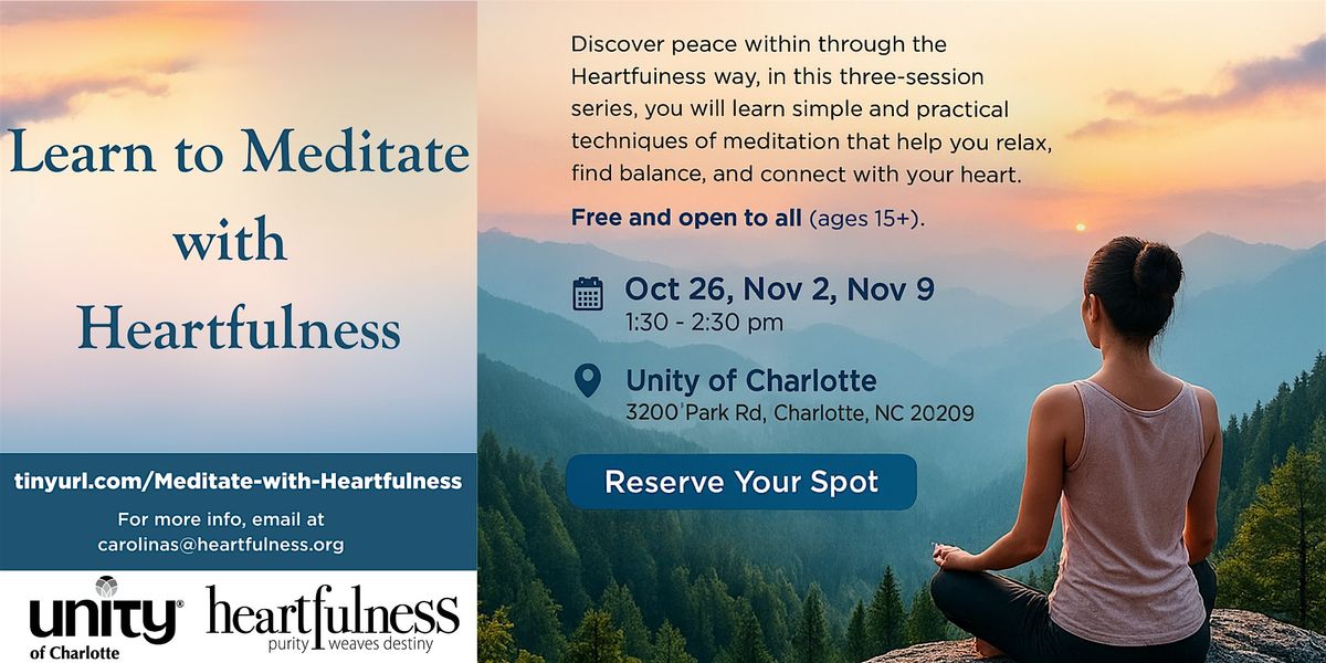 Learn to Meditate with Heartfulness, 26 October | Event in Charlotte | AllEvents