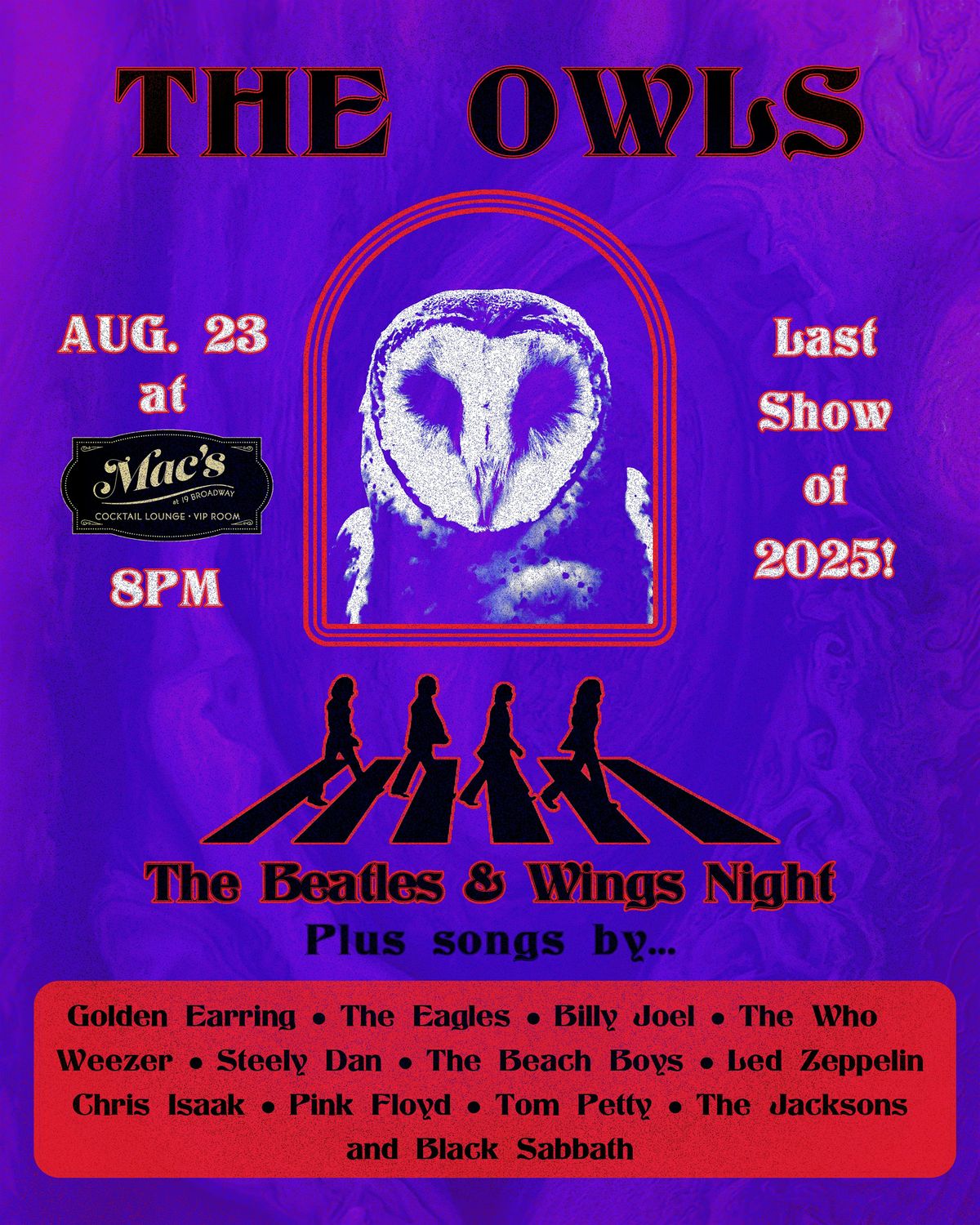 The Owls – Beatles & Wings Night | Last Show of 2025 at Mac’s, 23 August | Event in Fairfax | AllEvents