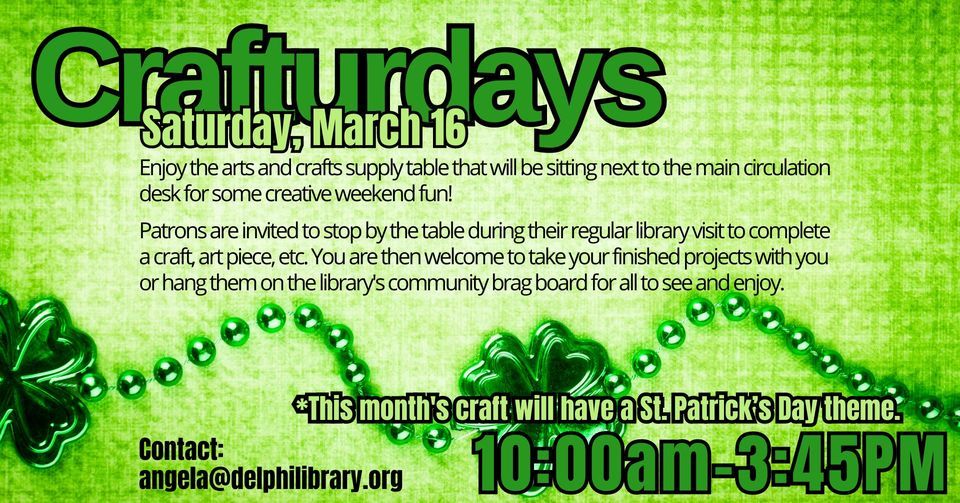 Crafturdays, 222 E Main St, Delphi, IN, United States, Indiana 46923, 16  March 2024 | AllEvents.in