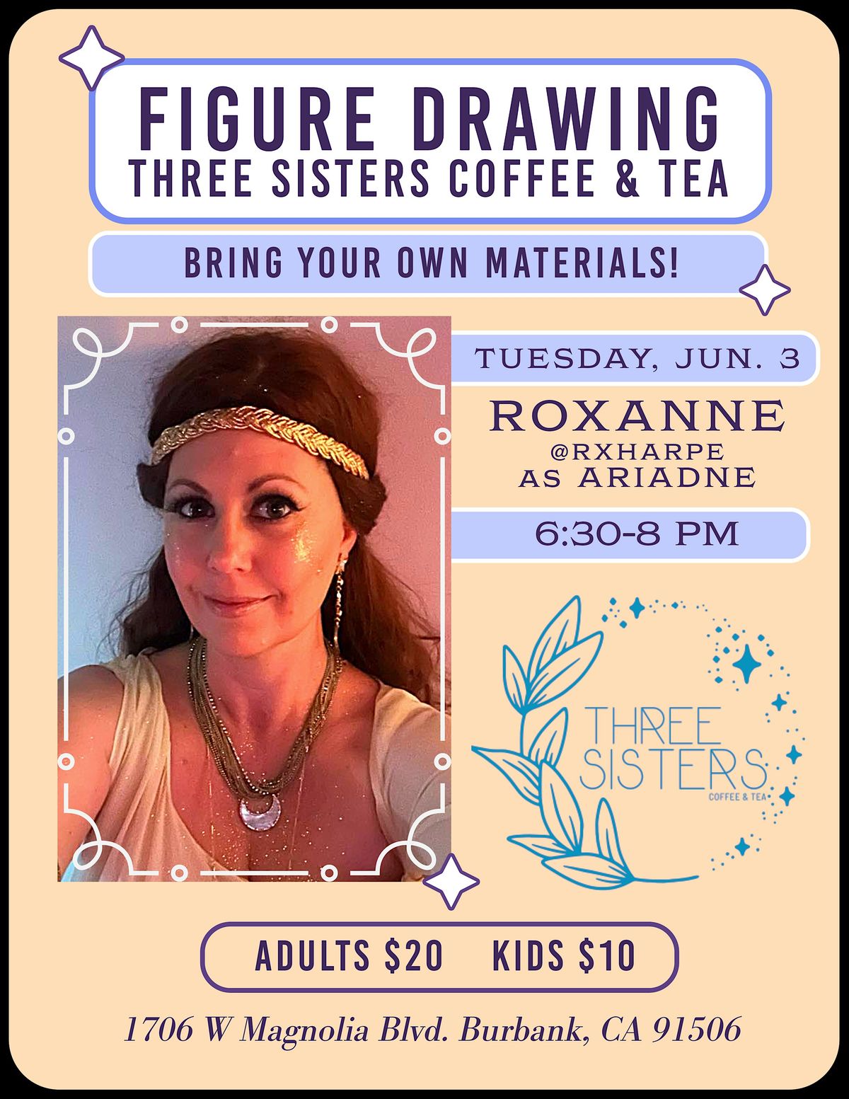 Figure Drawing at Three Sisters Coffee and Tea, 3 June | Event in Burbank | AllEvents
