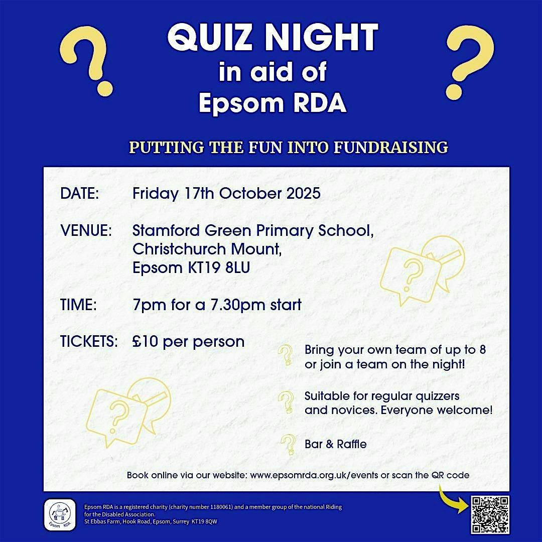QUIZ NIGHT in aid of Epsom RDA, 17 October | Event in Epsom | AllEvents