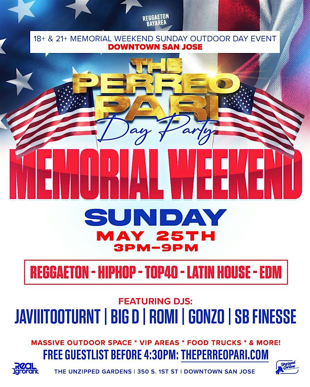 THE PERREO PARI Day Party! MEMORIAL Weekend SUNDAY May 25th! 18+ & 21+, 25 May | Event in San Jose | AllEvents