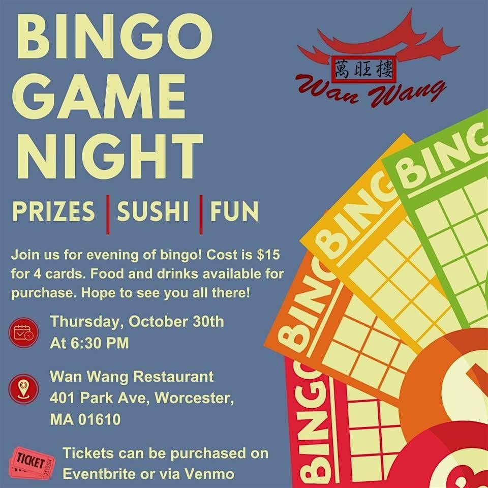 Bingo and Sushi at Wan Wang in Worcester, 30 October | Event in Worcester | AllEvents